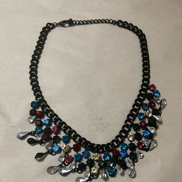 RHINESTONE NECKLACE HEAVY JEWELED MULTICOLORED‎ - Picture 3 of 6